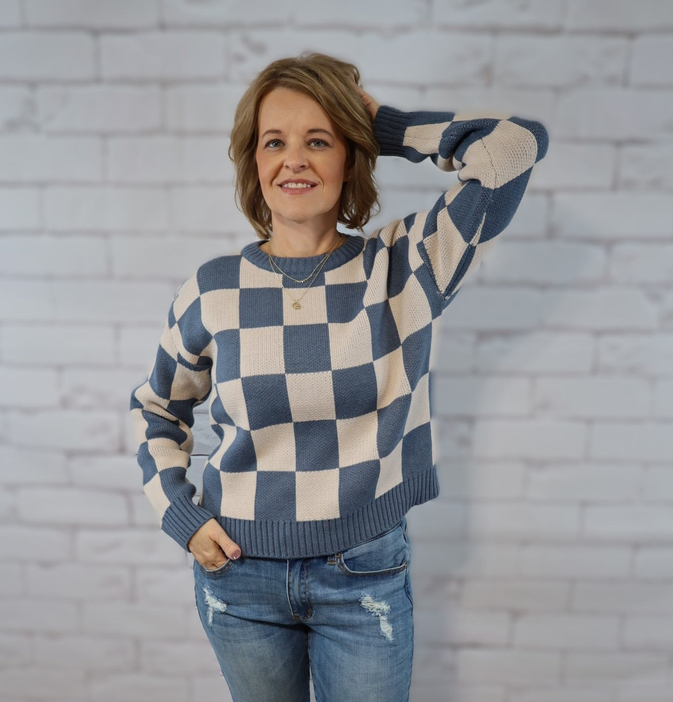 Checkered Sweater - front view
