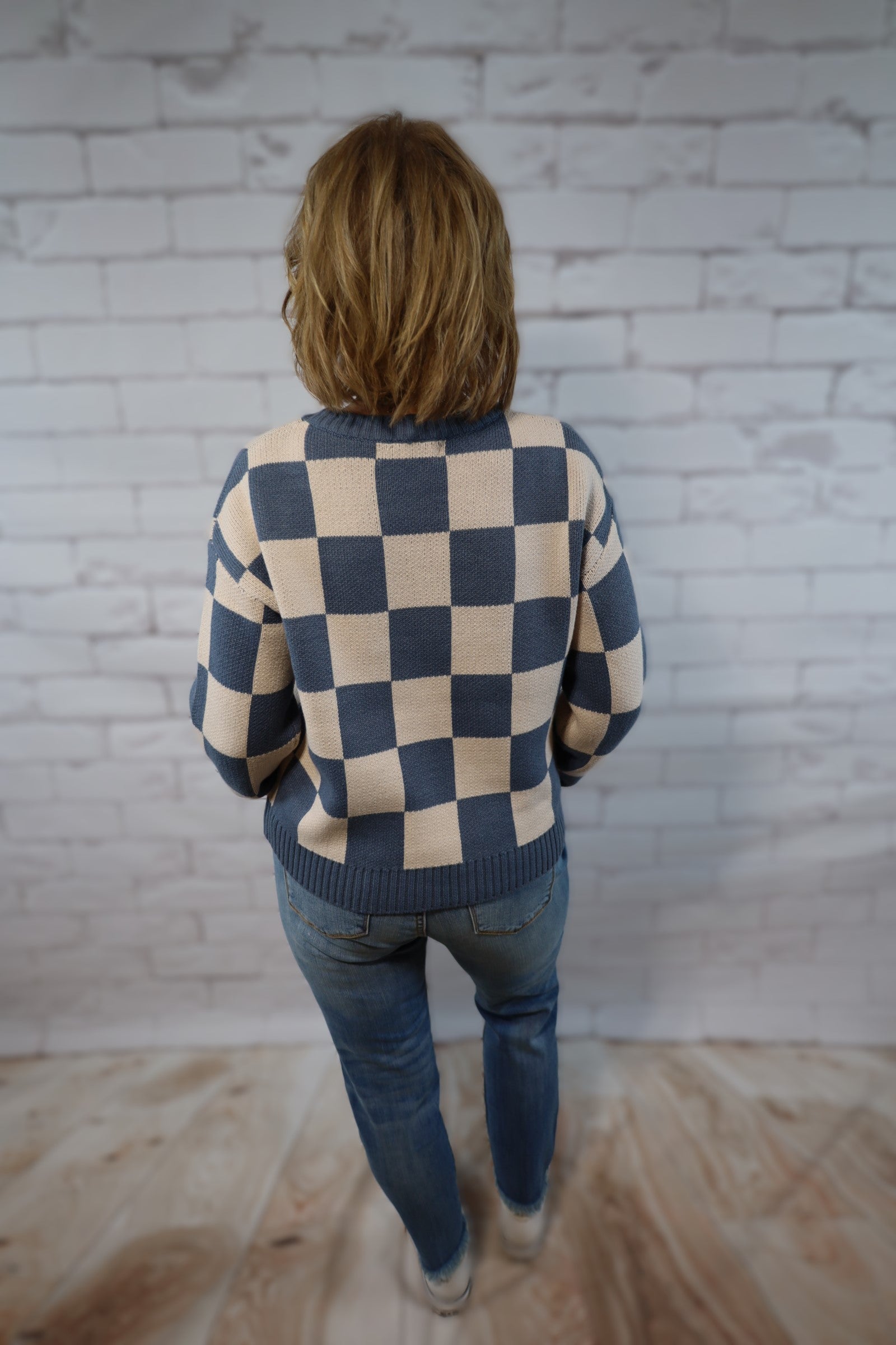 Checkered Sweater -back view