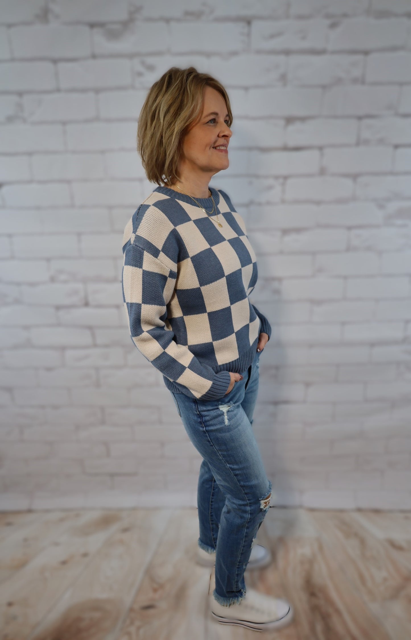 Checkered Sweater - side view