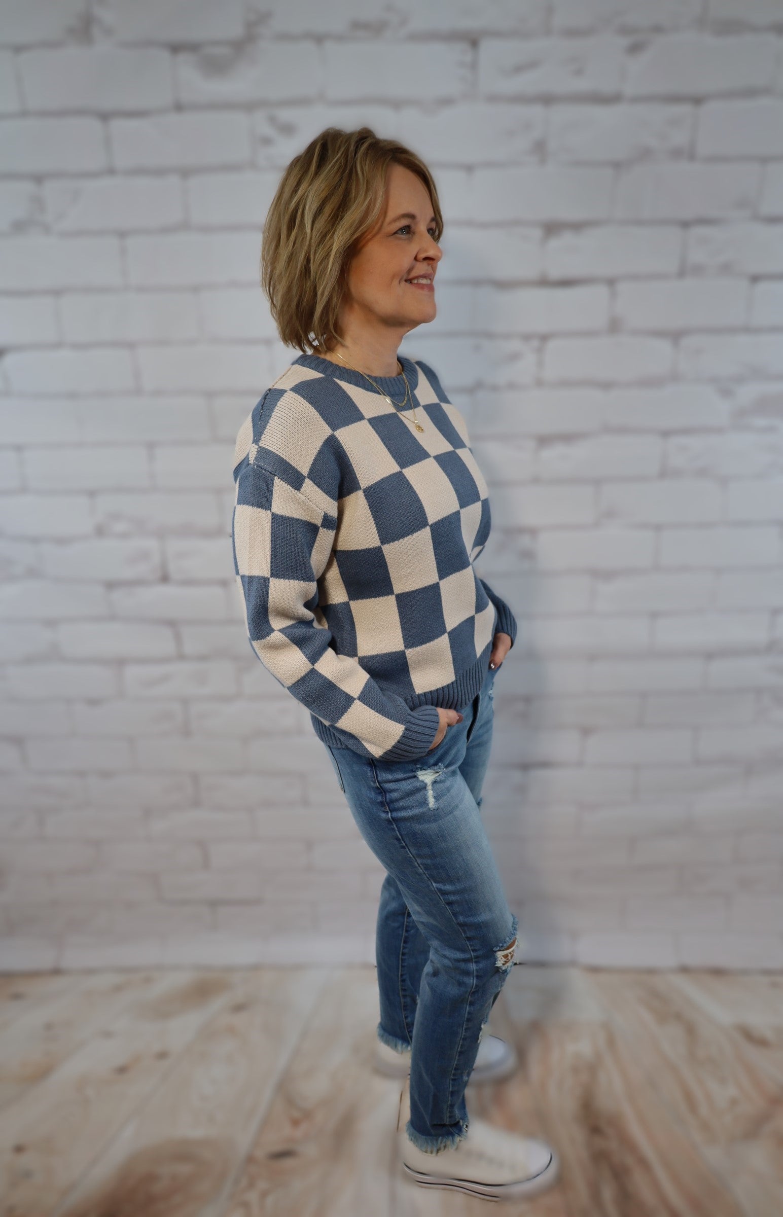 Checkered Sweater - side view