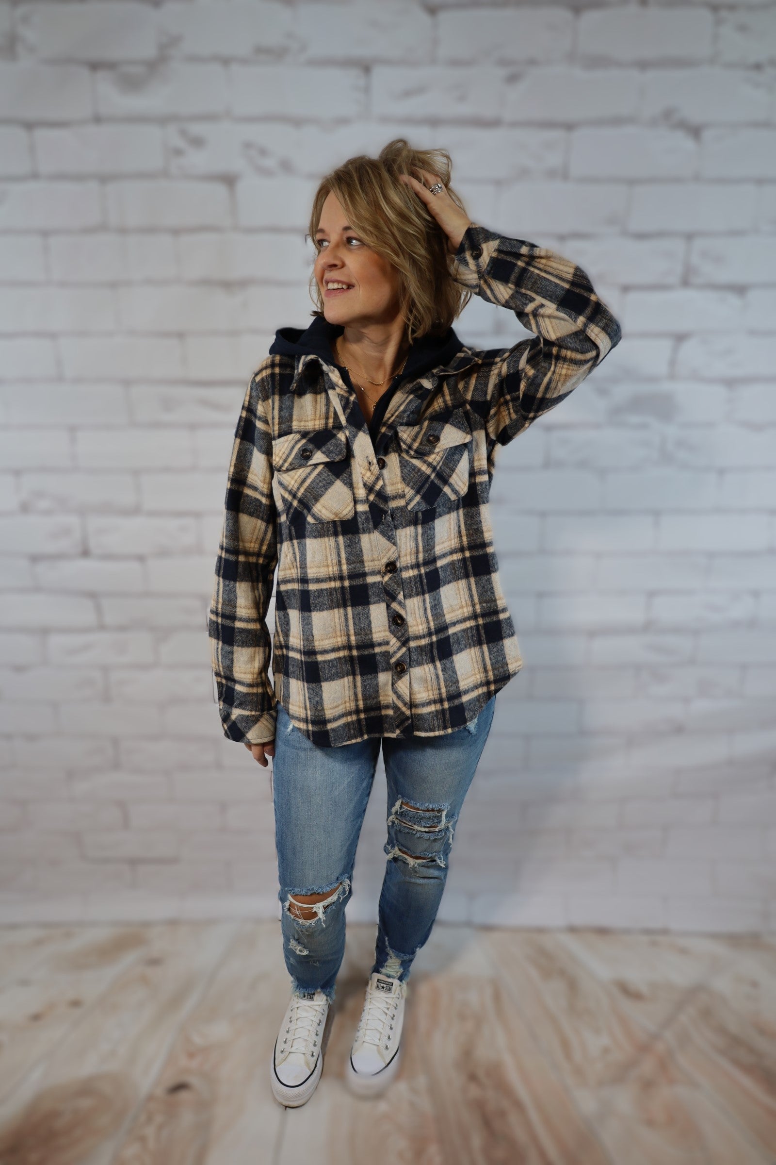 Plaid Shacket - front view