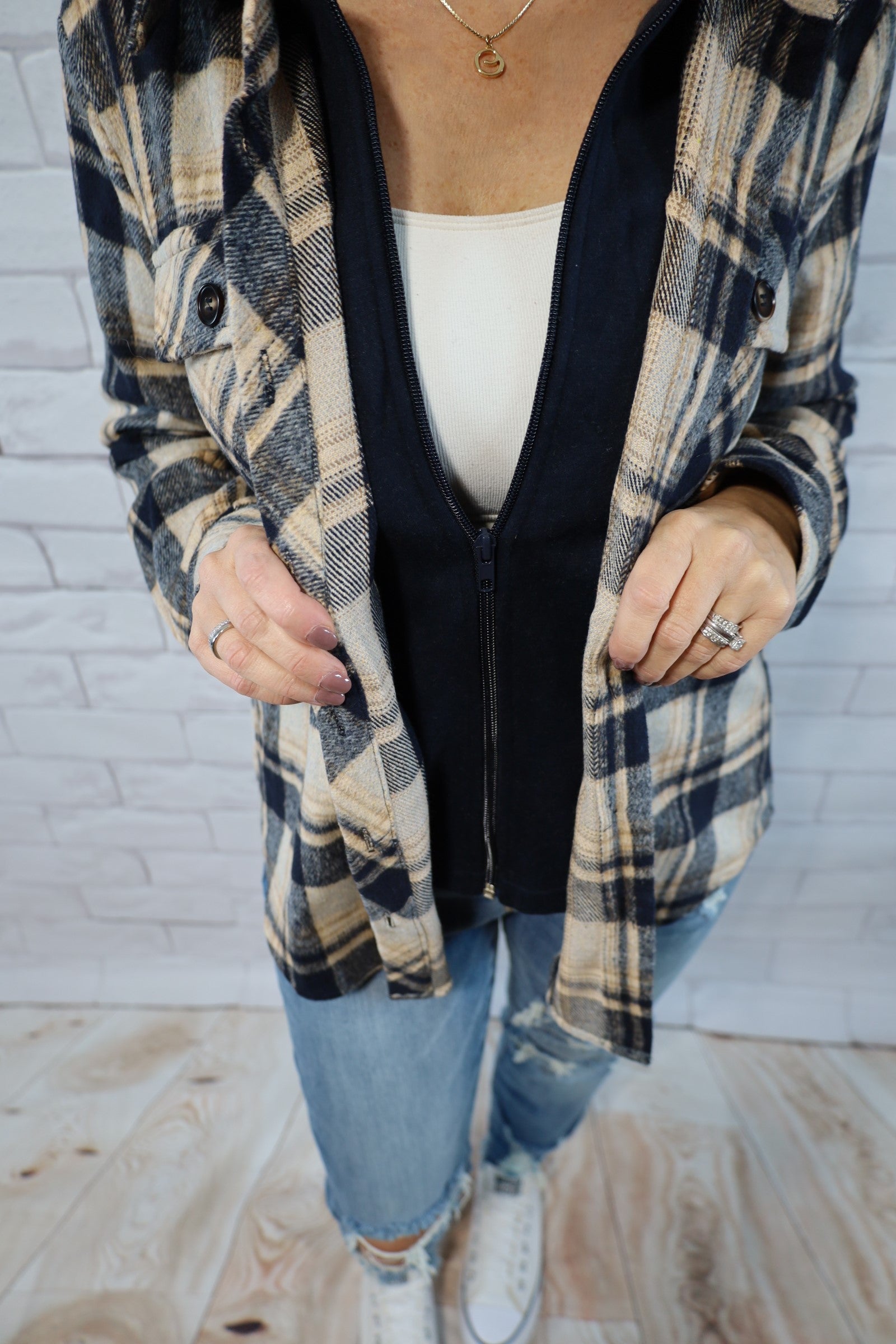 Plaid Shacket - close up